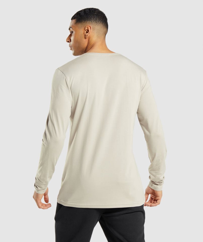 Men's Gymshark Essential Long Sleeve T-Shirts Beige | CA 30DN71